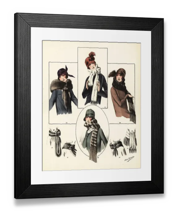 Framed Print : Fashionable women in cloche hats and fur scarves, 1926