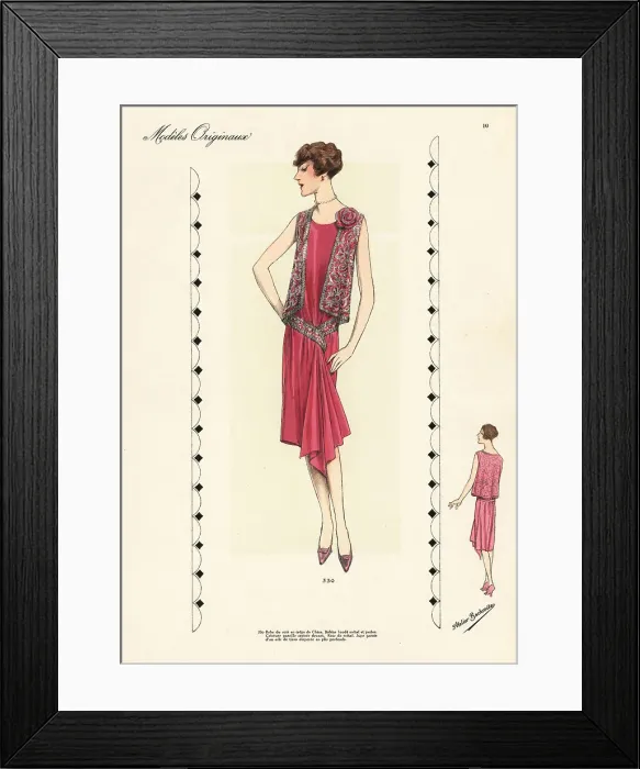 Framed Print : Evening dress of crepe de Chine with embroidered vest Framed Print : Evening dress of crepe de Chine with embroidered vest
