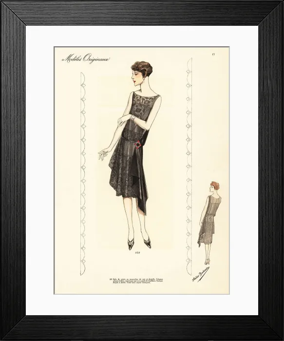 Framed Print : Evening gown of black chiffon and lace Framed Print : Evening gown of black chiffon and lace