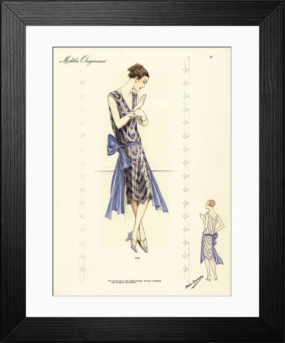 Framed Print : Evening robe in net embroidered with coloured beads and silver s Framed Print : Evening robe in net embroidered with coloured beads and silver s