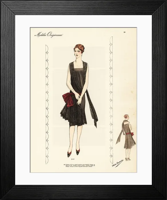 Framed Print : Five o'clock dress in black crepe georgette Framed Print : Five o'clock dress in black crepe georgette