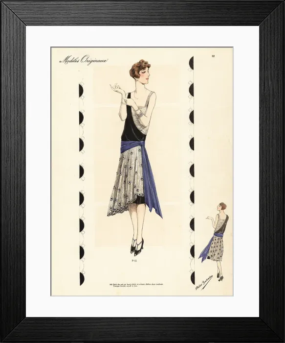 Framed Print : Evening dress of ribbed silver lame with velvet panels Framed Print : Evening dress of ribbed silver lame with velvet panels
