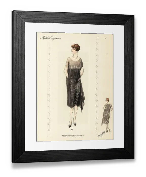 Framed Print : Evening dress of black crepe voile on black crepe satin Framed Print : Evening dress of black crepe voile on black crepe satin