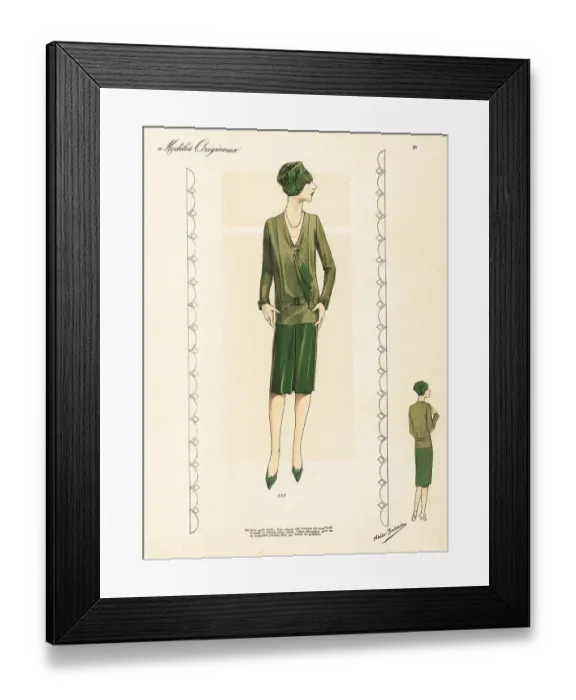 Framed Print : Sports outfit of green velvet skirt, jumper of ribbed velours tr Framed Print : Sports outfit of green velvet skirt, jumper of ribbed velours tr