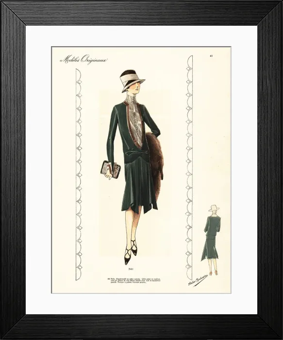 Framed Print : Afternoon dress and jacket of green crepe roma Framed Print : Afternoon dress and jacket of green crepe roma