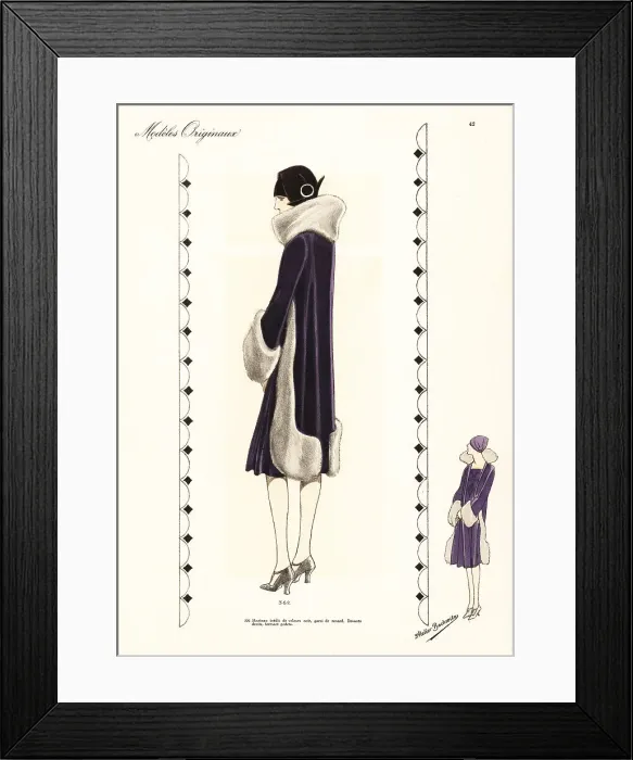 Framed Print : Black velvet coat banded with fox fur Framed Print : Black velvet coat banded with fox fur