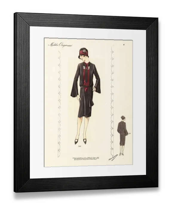 Framed Print : Woman in velvet afternoon dress and cloche hat with buckle Framed Print : Woman in velvet afternoon dress and cloche hat with buckle