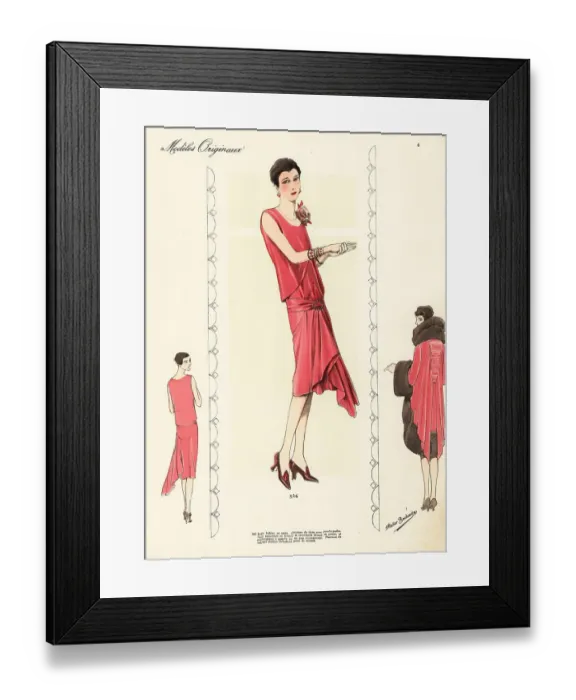 Framed Print : Red bolero frock in satin and velvet chiffon coat with fox bandi Framed Print : Red bolero frock in satin and velvet chiffon coat with fox bandi