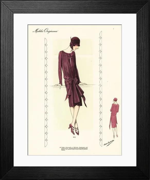 Framed Print : Afternoon dress of purple faille-satin with matching cloche hat Framed Print : Afternoon dress of purple faille-satin with matching cloche hat