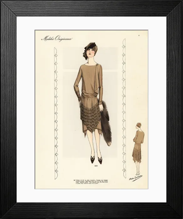 Framed Print : Five o'clock dress in bronze Moroccan crepe Framed Print : Five o'clock dress in bronze Moroccan crepe
