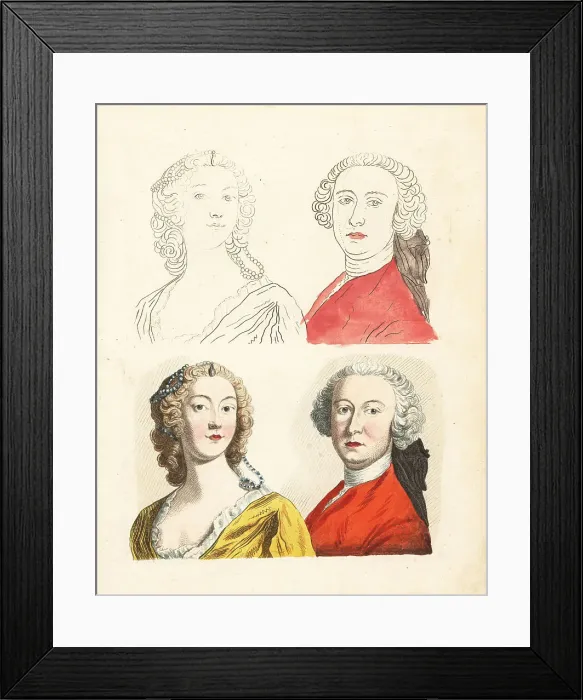 Framed Print : Figures from an 18th century colouring book Framed Print : Figures from an 18th century colouring book
