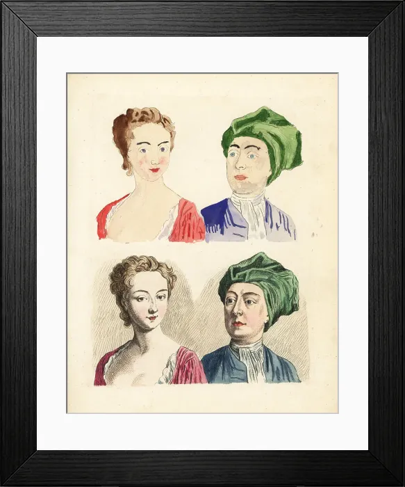 Framed Print : Figures from an 18th century colouring book Framed Print : Figures from an 18th century colouring book
