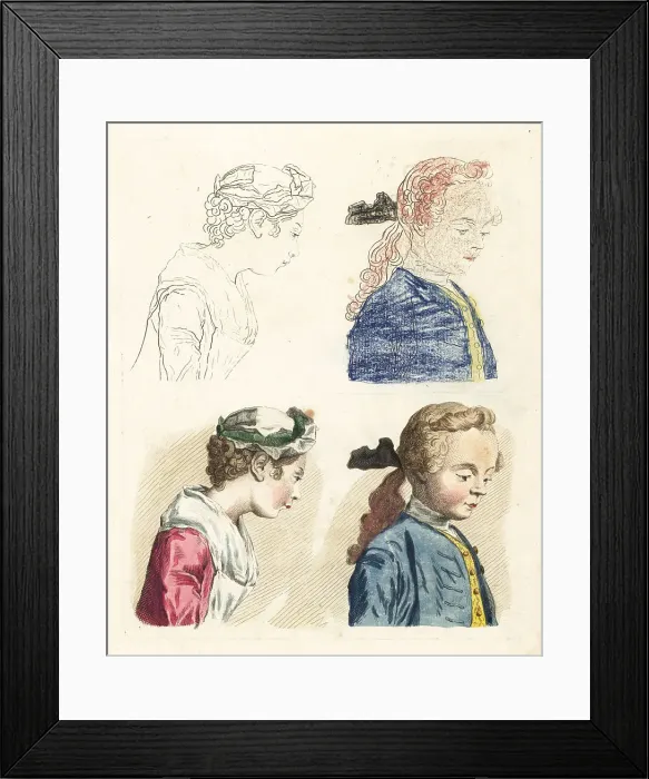 Framed Print : Figures from an 18th century colouring book Framed Print : Figures from an 18th century colouring book