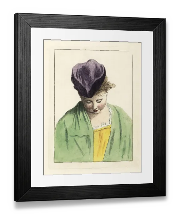 Framed Print : Figure of a girl in velvet cap looking down Framed Print : Figure of a girl in velvet cap looking down