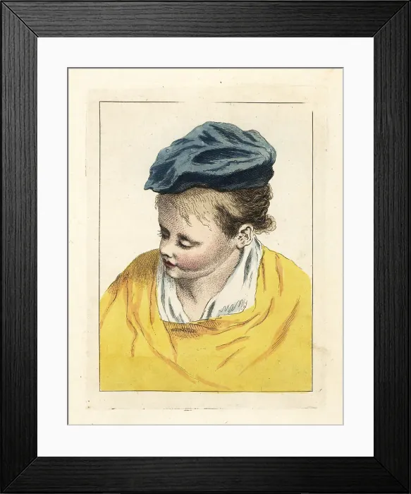 Framed Print : Figure of a girl in velvet cap looking down Framed Print : Figure of a girl in velvet cap looking down