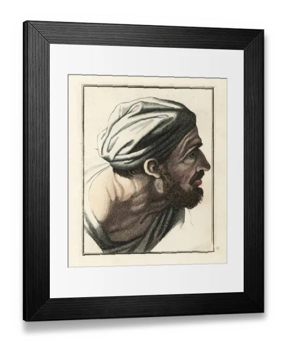 Framed Print : Head of a bearded man in turban in profile Framed Print : Head of a bearded man in turban in profile
