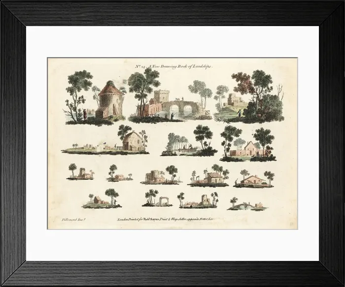 Framed Print : Group of miniature rustic landscapes, 18th century