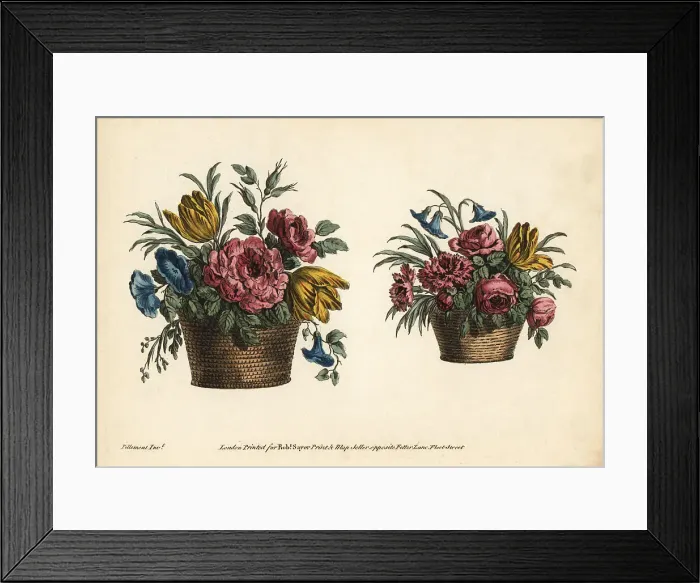 Framed Print : Two decorative baskets of tulips, roses, and other flowers Framed Print : Two decorative baskets of tulips, roses, and other flowers