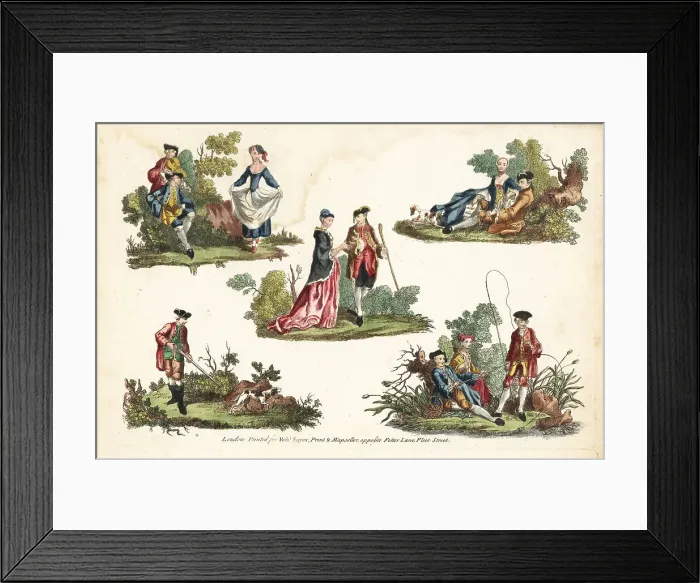 Framed Print : Groups of 18th century figures in rustic pastimes Framed Print : Groups of 18th century figures in rustic pastimes