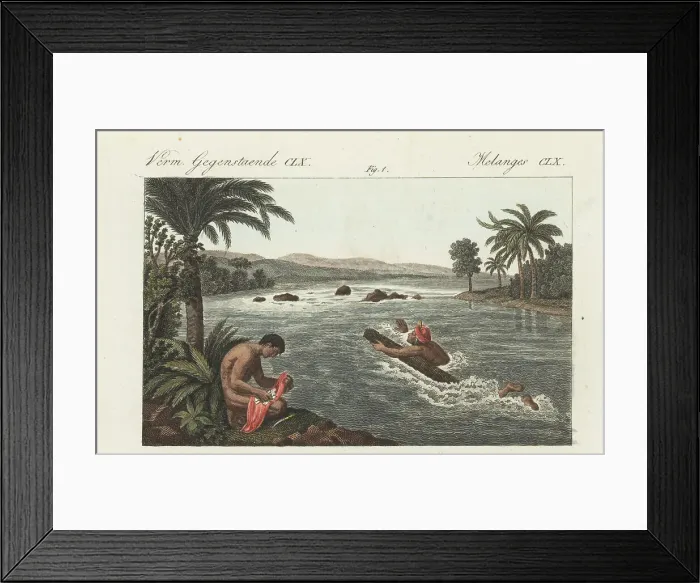 Framed Print : Native American swimmer-couriers in Peru, 1800s Framed Print : Native American swimmer-couriers in Peru, 1800s