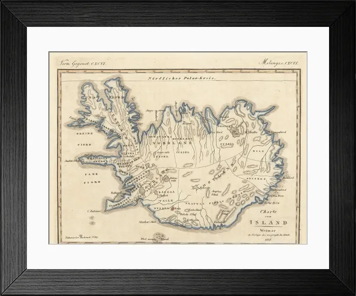 Framed Print : Map of the island of Iceland, 1815