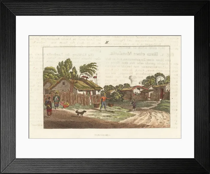 Framed Print : Chinese peasants in a village, 1800s Framed Print : Chinese peasants in a village, 1800s