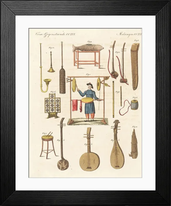Framed Print : Chinese female musician and musical instruments, 1800s Framed Print : Chinese female musician and musical instruments, 1800s