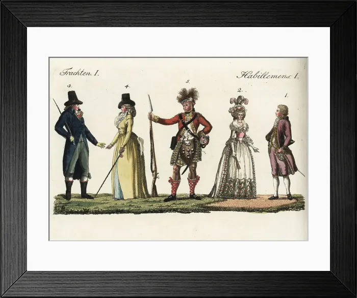 Framed Print : Costumes of European people, 18th century Framed Print : Costumes of European people, 18th century