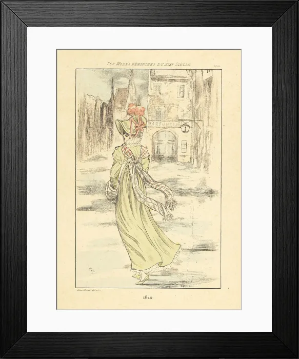 Framed Print : Fashionable woman in front of a parfumerie, 1812 Framed Print : Fashionable woman in front of a parfumerie, 1812