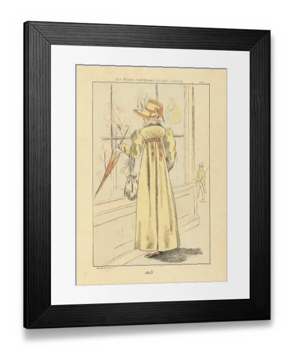 Framed Print : Fashionable woman outside a hat shop, Paris, 1813 Framed Print : Fashionable woman outside a hat shop, Paris, 1813