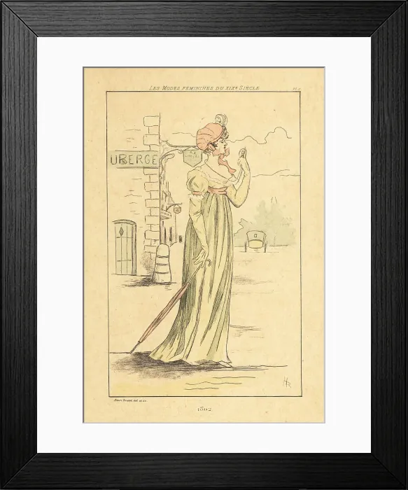 Framed Print : Fashionable woman checking her pocket watch, 1812 Framed Print : Fashionable woman checking her pocket watch, 1812