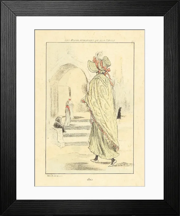 Framed Print : Fashionable woman in front of a church, Paris, 1815 Framed Print : Fashionable woman in front of a church, Paris, 1815
