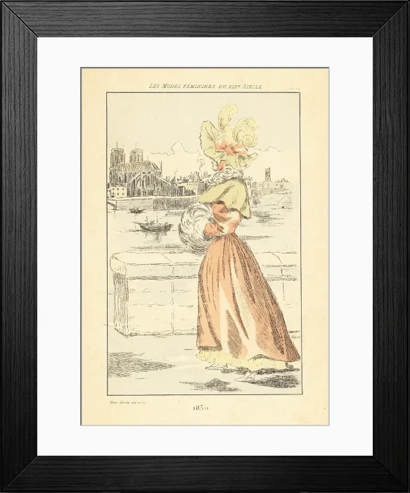 Framed Print : Fashionable woman walking near the River Seine, Paris, 1830 Framed Print : Fashionable woman walking near the River Seine, Paris, 1830
