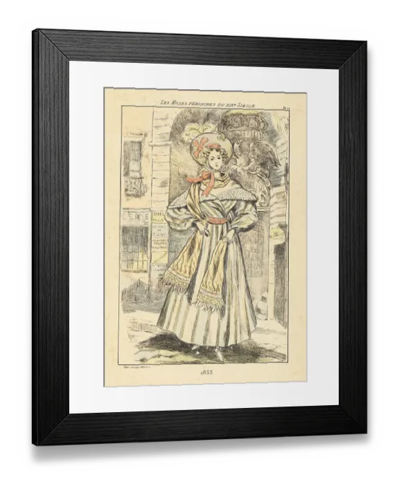 Framed Print : Fashionable lady in front of a covered passage or galerie, Paris Framed Print : Fashionable lady in front of a covered passage or galerie, Paris