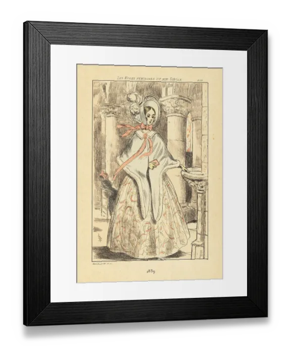 Framed Print : Fashionable woman inside a church, Paris, 1839