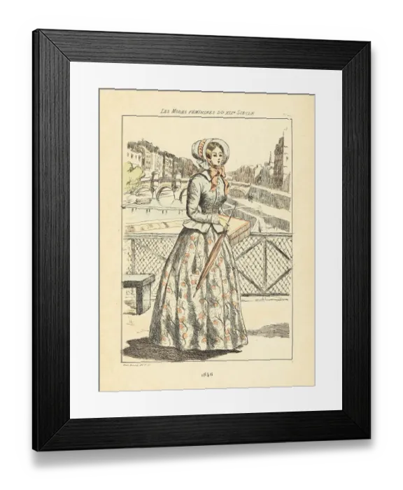 Framed Print : Fashionable woman on the Pont des Arts, Paris, 1846 Framed Print : Fashionable woman on the Pont des Arts, Paris, 1846