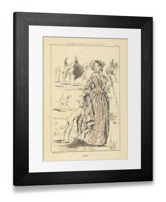 Framed Print : Fashionable lady with hounds at a hunt, Paris, 1853 Framed Print : Fashionable lady with hounds at a hunt, Paris, 1853