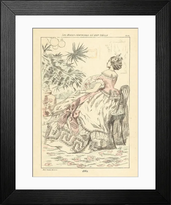 Framed Print : Fashionable lady in a parlor with large pot plant, Paris, 1862 Framed Print : Fashionable lady in a parlor with large pot plant, Paris, 1862