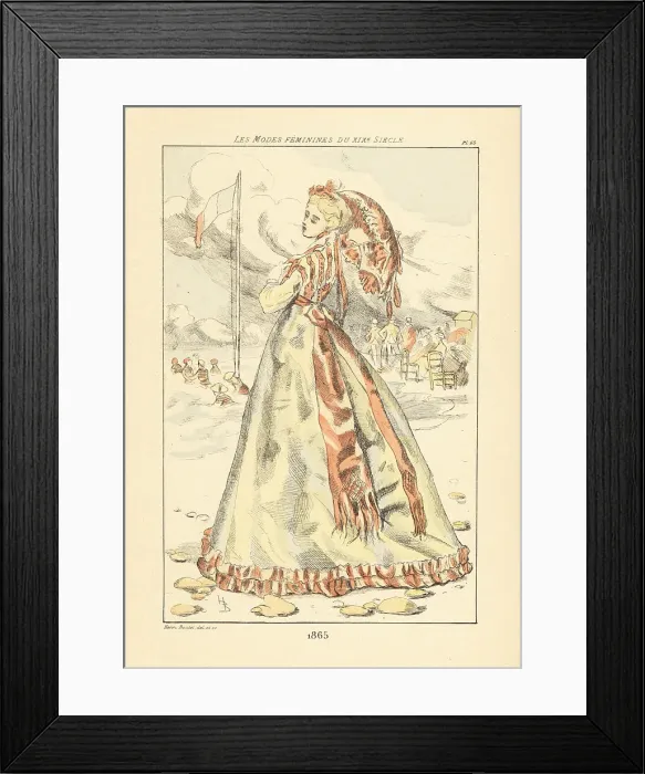 Framed Print : Fashionable woman promenading at the seaside, France, 1865 Framed Print : Fashionable woman promenading at the seaside, France, 1865