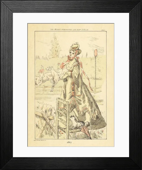 Framed Print : Fashionable lady watching a steeplechase at a race course, 1867 Framed Print : Fashionable lady watching a steeplechase at a race course, 1867