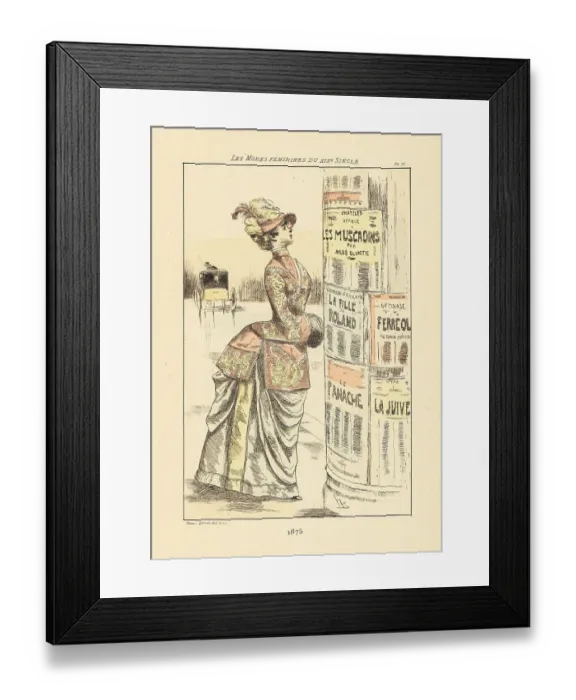 Framed Print : Fashionable woman looking at a Colonne Morris, Paris, 1875 Framed Print : Fashionable woman looking at a Colonne Morris, Paris, 1875
