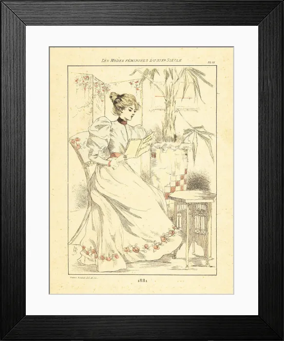 Framed Print : Fashionable woman reading a novel, Paris, 1881 Framed Print : Fashionable woman reading a novel, Paris, 1881