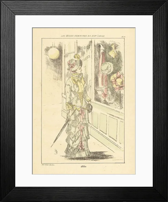 Framed Print : Fashionable woman window-shopping in Paris, 1880 Framed Print : Fashionable woman window-shopping in Paris, 1880
