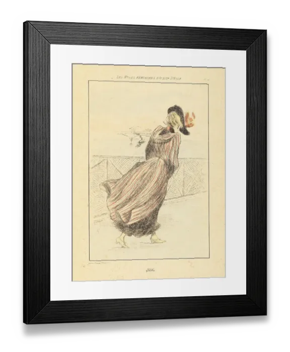 Framed Print : Fashionable woman walking across Pont des Arts, Paris, 1886 Framed Print : Fashionable woman walking across Pont des Arts, Paris, 1886