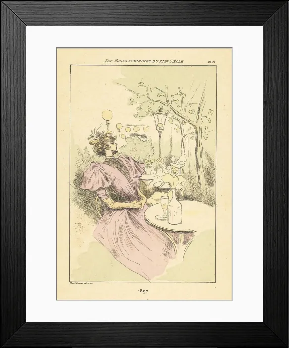 Framed Print : Fashionable lady drinking in a pleasure garden, Paris, 1897 Framed Print : Fashionable lady drinking in a pleasure garden, Paris, 1897