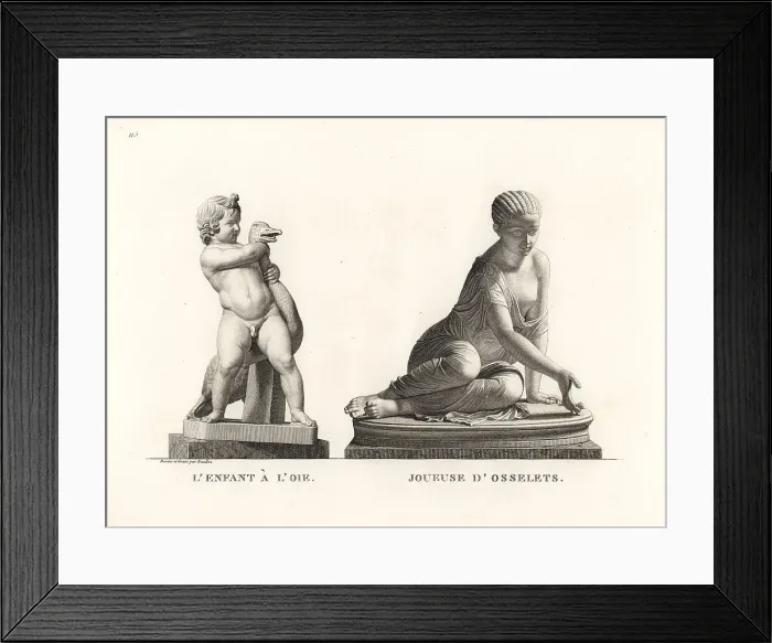 Framed Print : Statues of a boy and goose, girl with dice Framed Print : Statues of a boy and goose, girl with dice