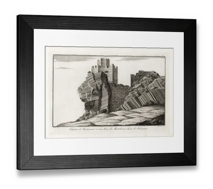 Framed Print : Ruins of Rochemaure castle on an outcrop of basalt prisms, 18th Framed Print : Ruins of Rochemaure castle on an outcrop of basalt prisms, 18th