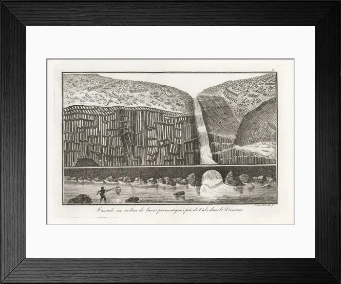 Framed Print : Waterfall in the middle of prismatic lava near Vals, France, 18t Framed Print : Waterfall in the middle of prismatic lava near Vals, France, 18t