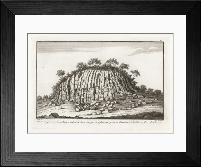 Framed Print : Mass of basalt prisms with articulated base near la Piana, Vicen Framed Print : Mass of basalt prisms with articulated base near la Piana, Vicen