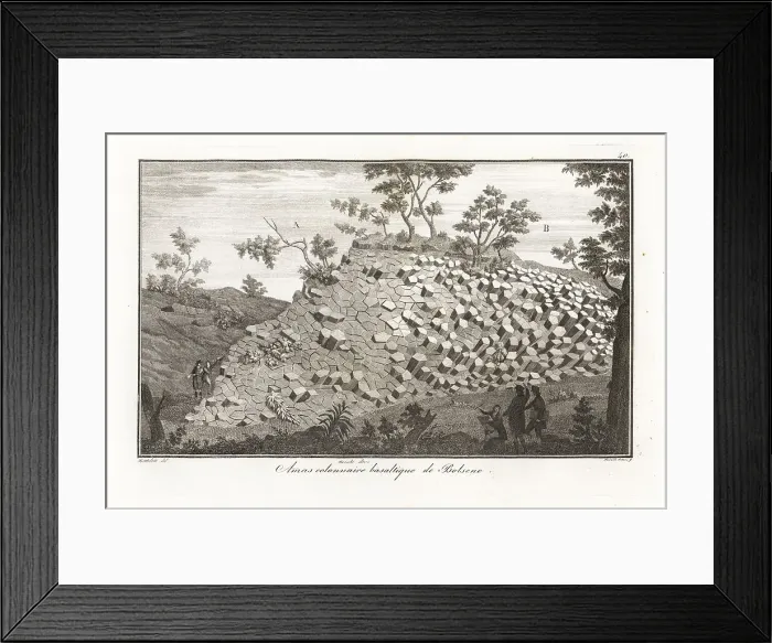 Framed Print : Geologists studying columnar basalt mass at Lake Bolsena, centra Framed Print : Geologists studying columnar basalt mass at Lake Bolsena, centra